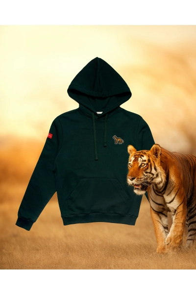 Bluza męska Basic z kapturem z tygrysem azjatyckim - zielona